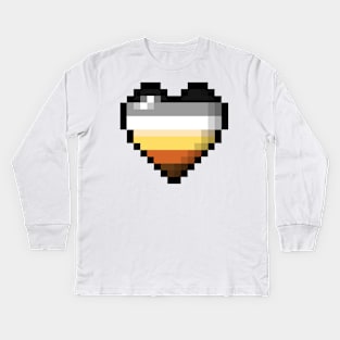 Large Pixel Heart Design in Gay Bear Pride Flag Colors Kids Long Sleeve T-Shirt